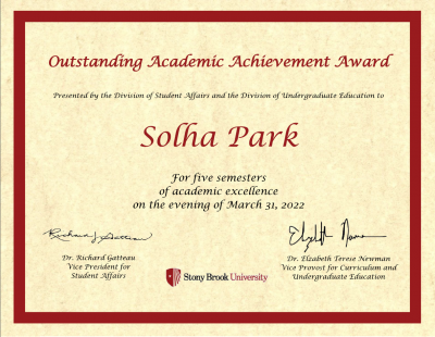 Solha Park, Invited to the Academic Achievement Award Ceremony at SBU!